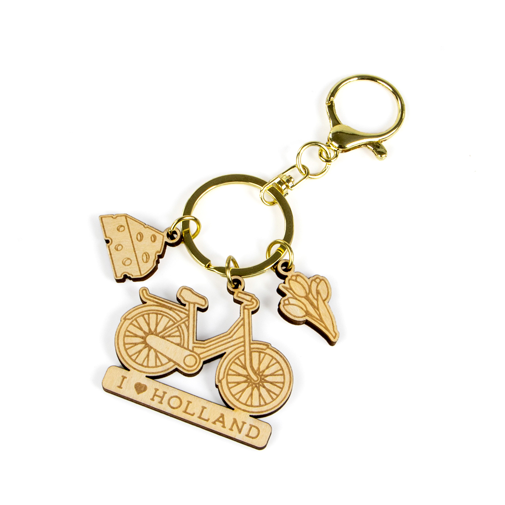holland keychain, netherlands souvenir, wooden holland keyring, bicycle cheese tulip gift, laser cut wooden keychain, i love holland souvenir, dutch travel gift, netherlands custom keychain, wholesale holland gift, eco friendly wooden keyring