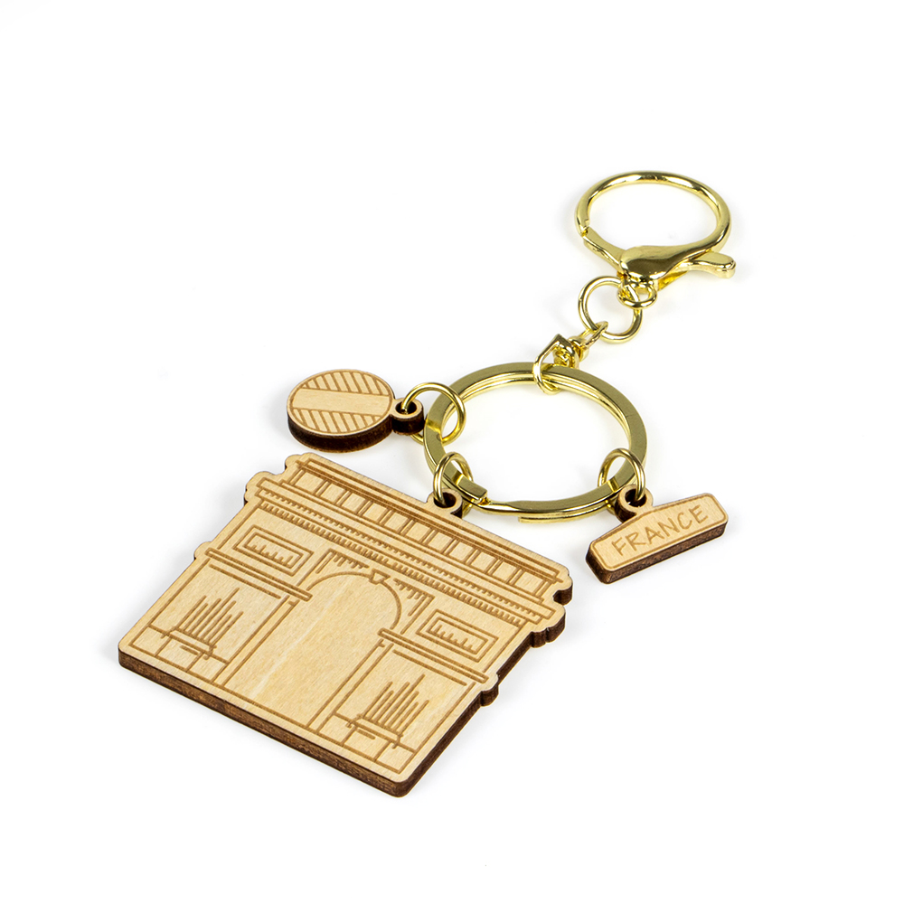 france keychain, arc de triomphe souvenir, wooden paris keyring, french travel gift, custom wooden keychain, laser cut france souvenir, eco keyring france, wholesale souvenir supplier, paris landmark keychain, custom france gift