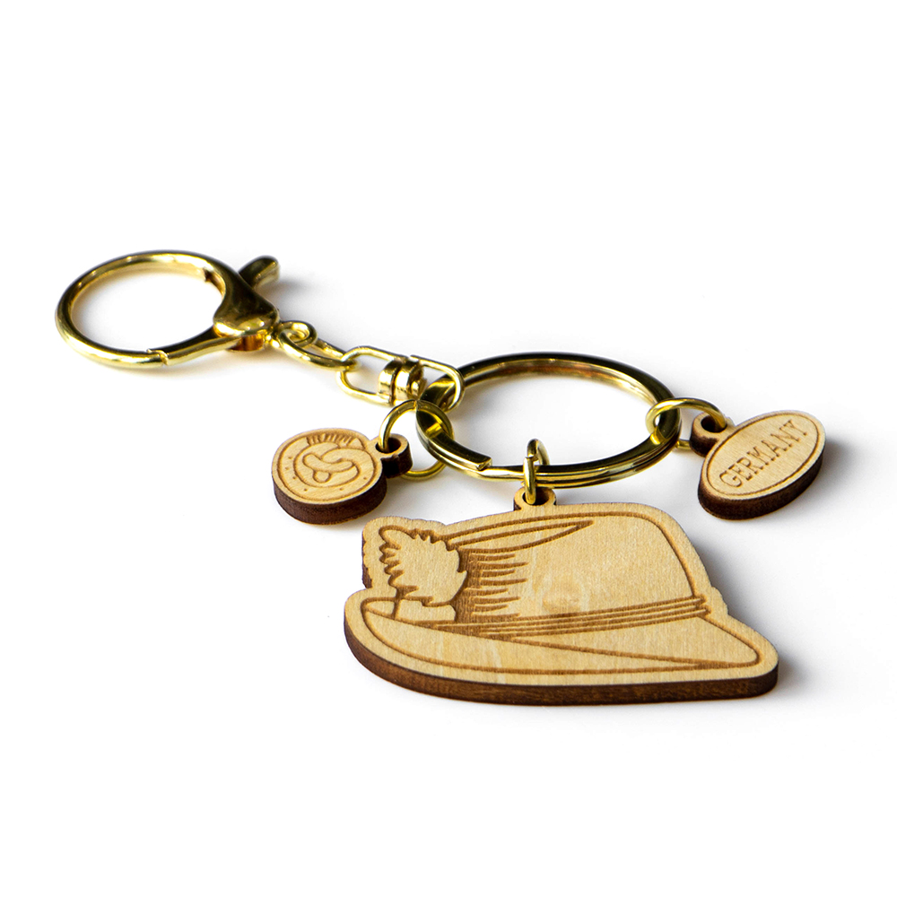 germany keychain, bavarian hat souvenir, oktoberfest keyring, wooden german gift, laser cut keychain, germany travel souvenir, custom wood keychain, wholesale souvenir keyring, german cultural gift, eco friendly wooden keyring