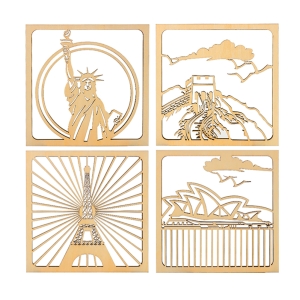 custom wooden coasters,Custom Wooden Coasters with Landmark Designs,souvenir wooden coasters,laser cut wooden coaster