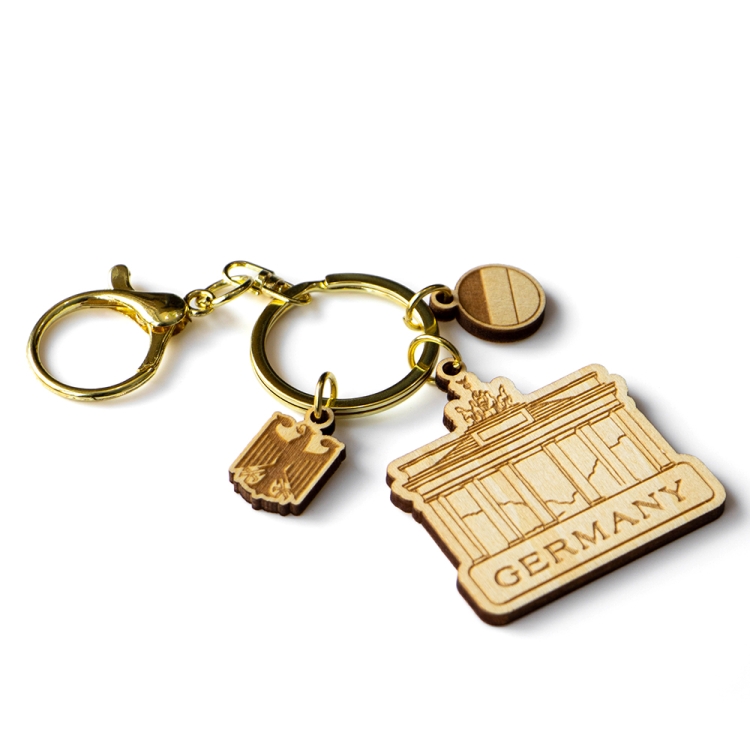 germany keychain, brandenburg gate souvenir, wooden keyring, german souvenir gift, laser cut keychain, berlin travel souvenir, custom wood keychain, wholesale souvenir supplier, germany keychain manufacturer, eco wooden souvenir