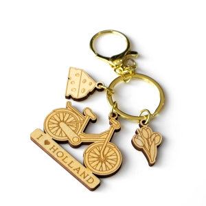 holland keychain, netherlands souvenir, wooden holland keyring, bicycle cheese tulip gift, laser cut wooden keychain, i love holland souvenir, dutch travel gift, netherlands custom keychain, wholesale holland gift, eco friendly wooden keyring