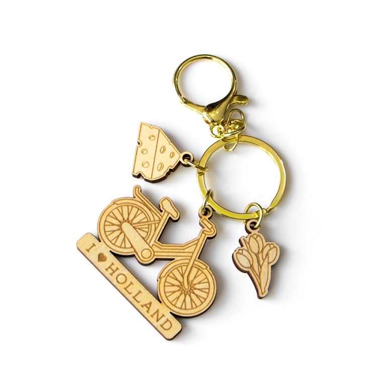 holland keychain, netherlands souvenir, wooden holland keyring, bicycle cheese tulip gift, laser cut wooden keychain, i love holland souvenir, dutch travel gift, netherlands custom keychain, wholesale holland gift, eco friendly wooden keyring