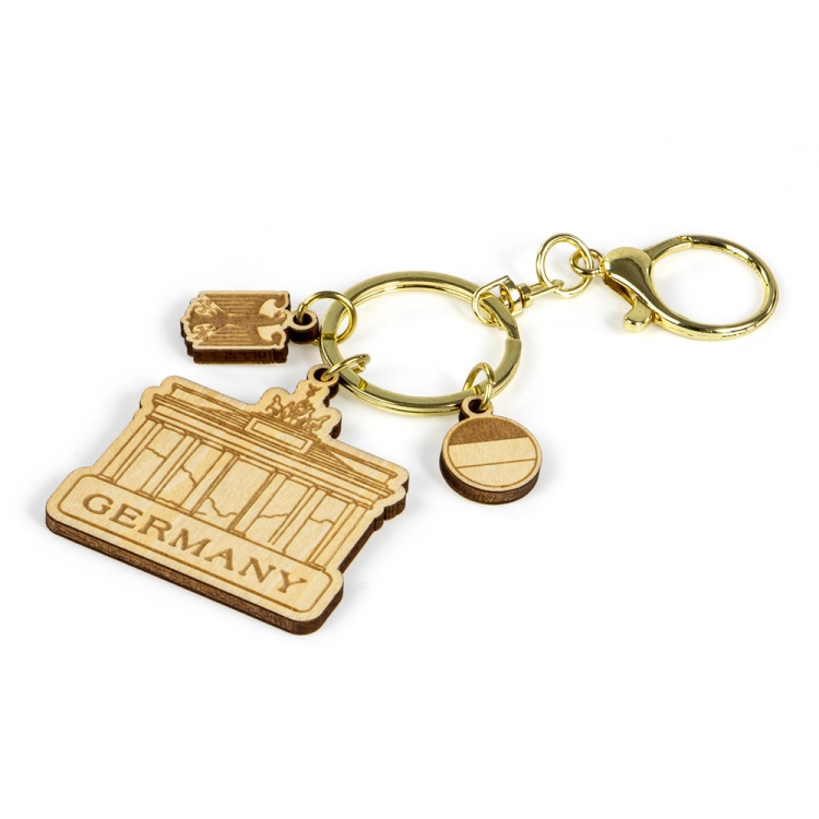 germany keychain, brandenburg gate souvenir, wooden keyring, german souvenir gift, laser cut keychain, berlin travel souvenir, custom wood keychain, wholesale souvenir supplier, germany keychain manufacturer, eco wooden souvenir