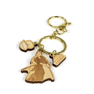 japan wooden keychain, samurai souvenir, laser engraved keyring, japan travel gift, eco wood keychain, japanese samurai charm, custom b2b souvenir, japan landmark keychain, wooden japan gift