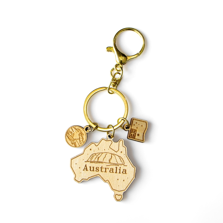 australia keychain, australia map souvenir, wooden keyring, laser cut keychain, custom australia gift, wood souvenir keychain, wholesale souvenir supplier, australian gift keychain, eco friendly keyring, travel souvenir australia