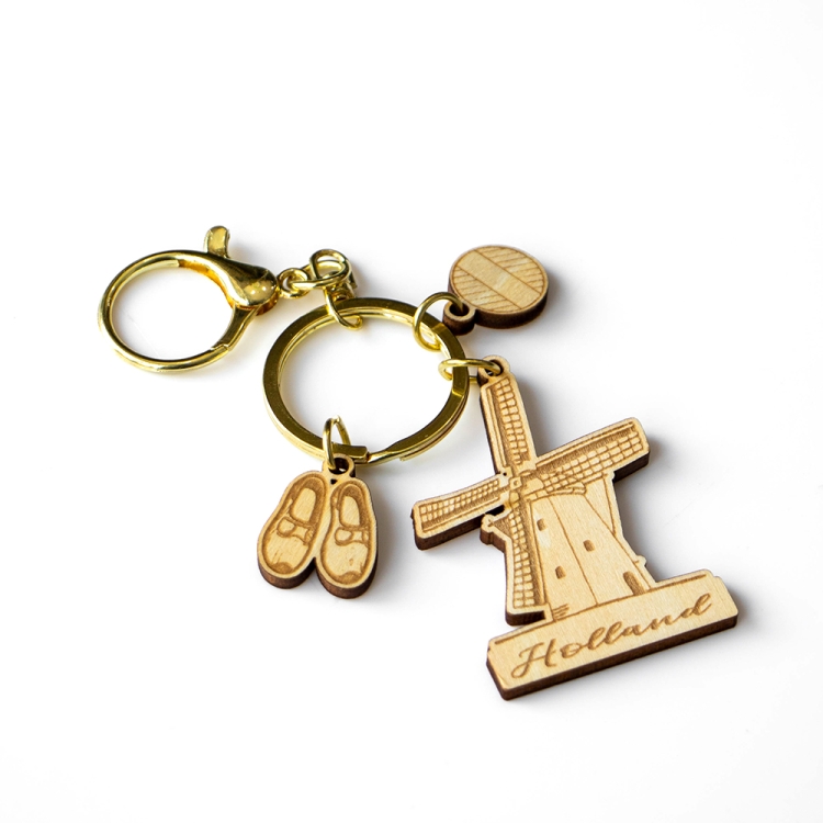 holland keychain, windmill souvenir, wooden keyring holland, laser cut gift, holland wooden keychain, custom holland souvenir, eco wood keychain, travel gift holland, b2b keyring supplier