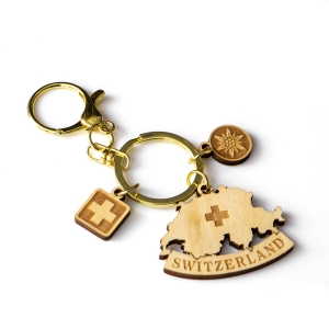 switzerland wooden keychain, swiss map souvenir, alpine flower charm, swiss cross keyring, laser engraved keychain, swiss gift supplier, tourism gifts, custom wooden keychain, switzerland b2b souvenir