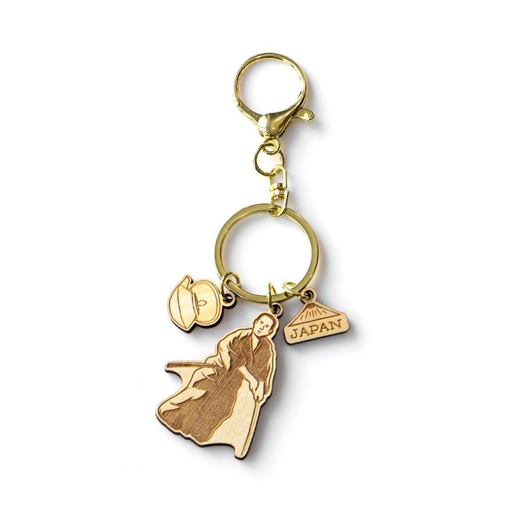 japan wooden keychain, samurai souvenir, laser engraved keyring, japan travel gift, eco wood keychain, japanese samurai charm, custom b2b souvenir, japan landmark keychain, wooden japan gift