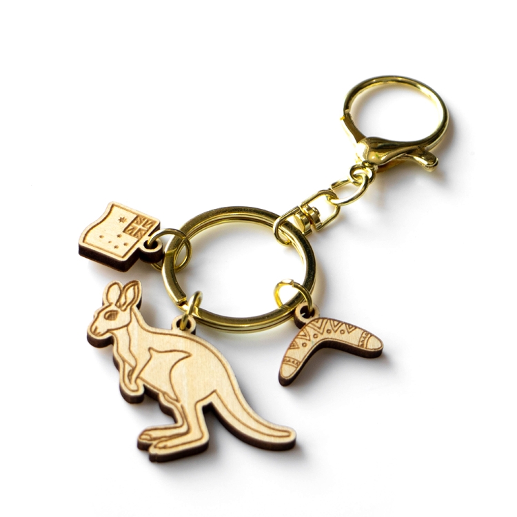 australia keychain, kangaroo souvenir, wooden keyring, boomerang keychain, laser cut souvenir, eco wooden keychain, custom souvenir gift, australia wholesale keychain, australian gift supplier, travel keyring australia