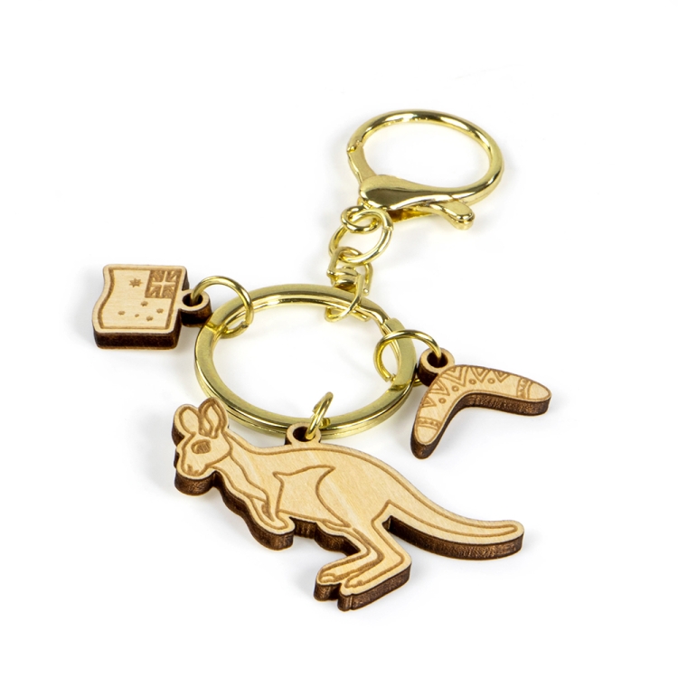australia keychain, kangaroo souvenir, wooden keyring, boomerang keychain, laser cut souvenir, eco wooden keychain, custom souvenir gift, australia wholesale keychain, australian gift supplier, travel keyring australia