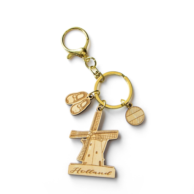 holland keychain, windmill souvenir, wooden keyring holland, laser cut gift, holland wooden keychain, custom holland souvenir, eco wood keychain, travel gift holland, b2b keyring supplier