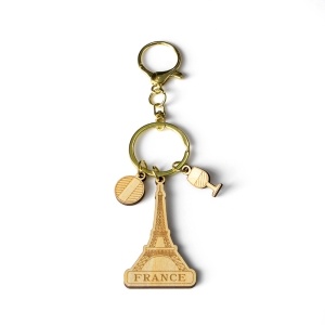 france keychain, eiffel tower souvenir, wooden keyring, paris travel gift, french tourist keychain, custom wooden souvenir, laser cut keychain, wholesale gift supplier, france b2b souvenir, eco wood keychain