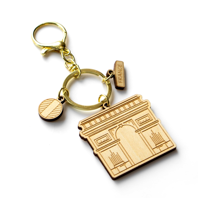 france keychain, arc de triomphe souvenir, wooden paris keyring, french travel gift, custom wooden keychain, laser cut france souvenir, eco keyring france, wholesale souvenir supplier, paris landmark keychain, custom france gift