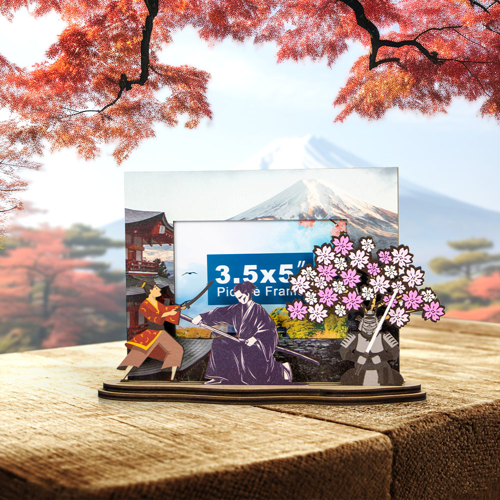 samurai souvenir, Japan travel gift, wooden photo frame, bushido gift, handcrafted frame, Japanese culture decor, tourist keepsake,Japanese Culture Gift
