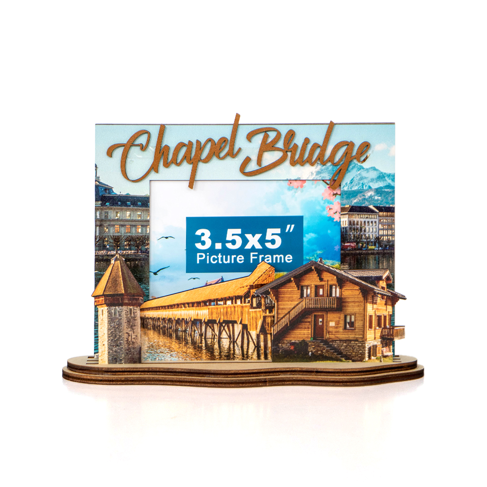 Chapel Bridge souvenir, Lucerne gift, Switzerland photo frame, wooden travel keepsake, B2B custom frame,travel souvenir ,wooden souvenir gift