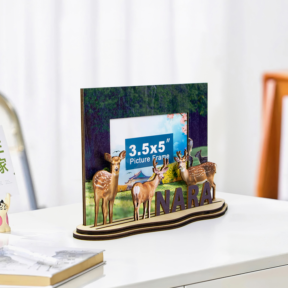 Nara deer souvenir, Japan wooden frame, travel keepsake, custom gift frame, Japanese tourism gift,nature souvenir