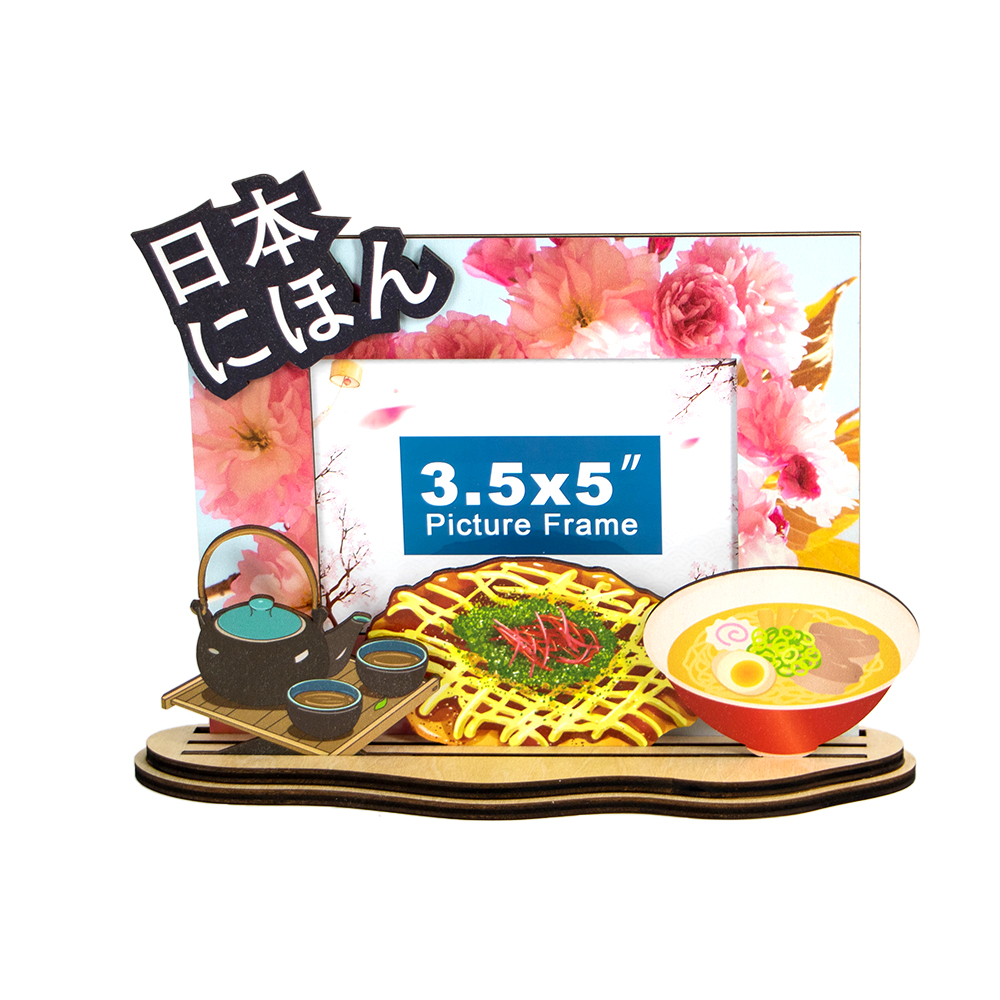 Japan souvenir photo frame, Japanese food picture frame, ramen wooden frame, takoyaki travel gift, Japan tea set frame, cherry blossom photo frame, laser cut Japan keepsake, custom Japanese travel souvenir