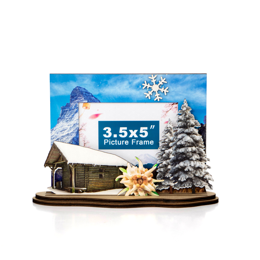 Matterhorn souvenir, Switzerland photo frame, winter cabin decor, wooden travel gift, alpine frame
