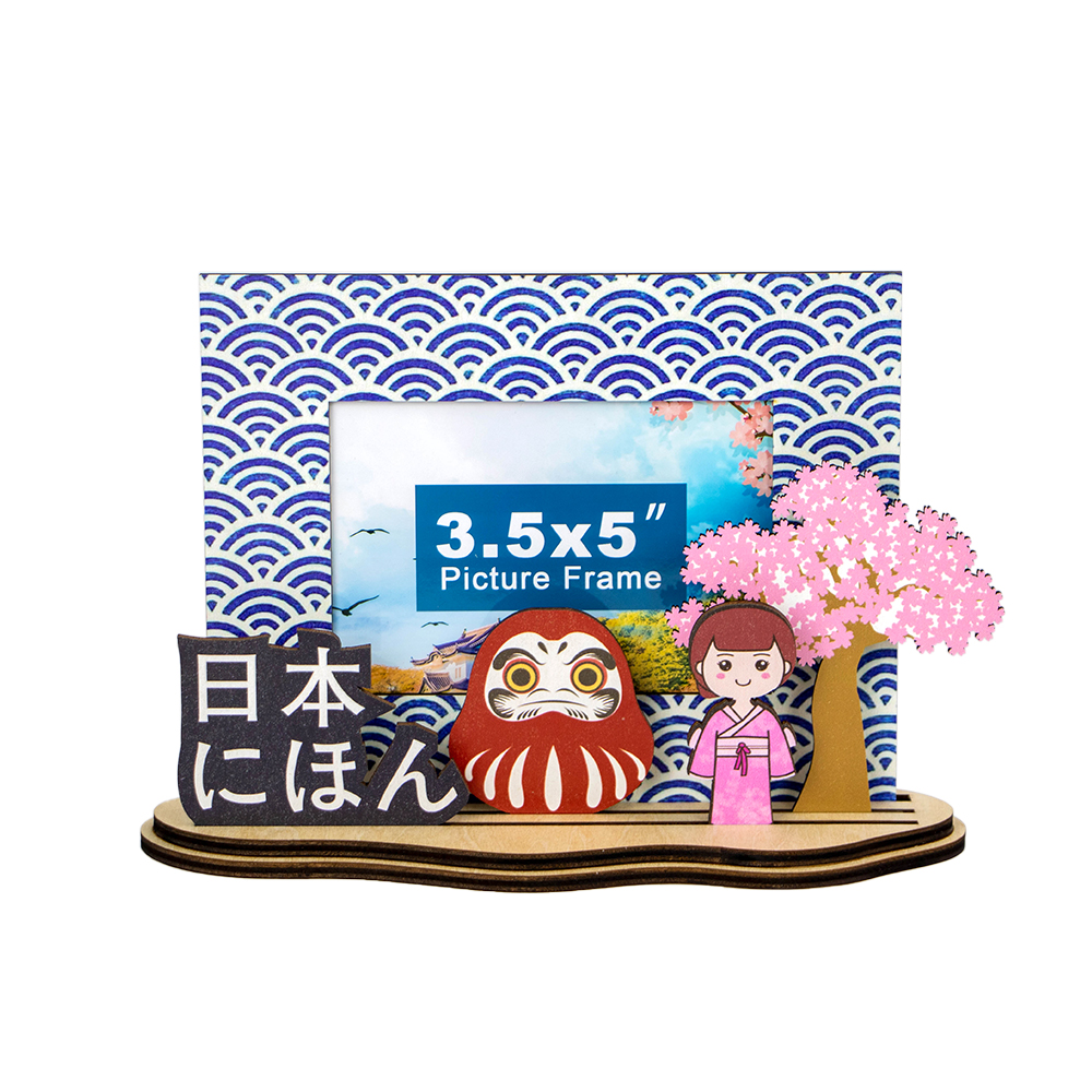 Japan souvenir, Daruma photo frame, Sakura gift, wooden travel frame, custom photo frame Japan, Cultural Souvenir Gift