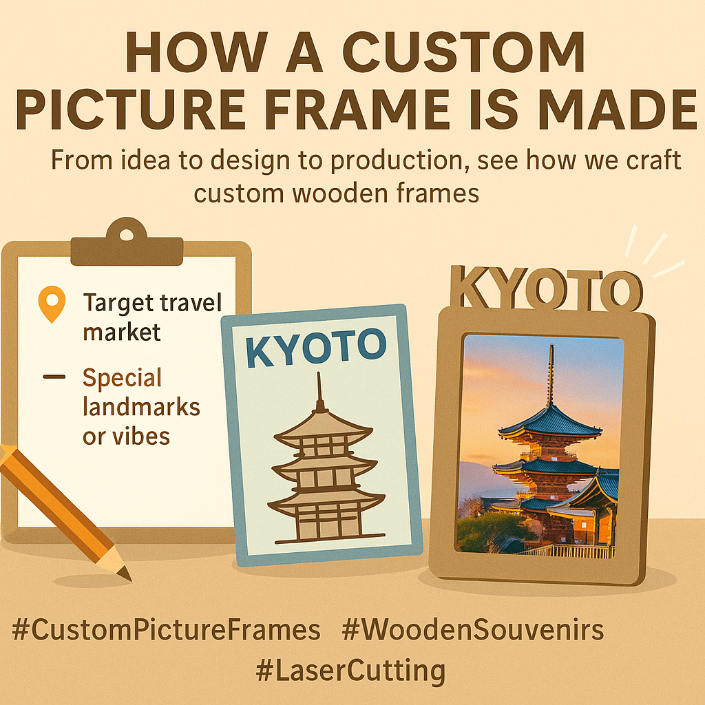 custom souvenir, wooden photo frame, travel gifts, laser cutting, landmark gifts, tourism merchandise, made-to-order souvenirs, OEM gifts, wooden crafts factory, travel memory frame