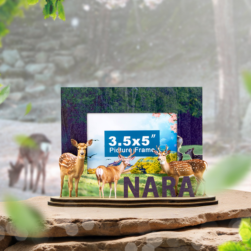 Nara deer souvenir, Japan wooden frame, travel keepsake, custom gift frame, Japanese tourism gift,nature souvenir