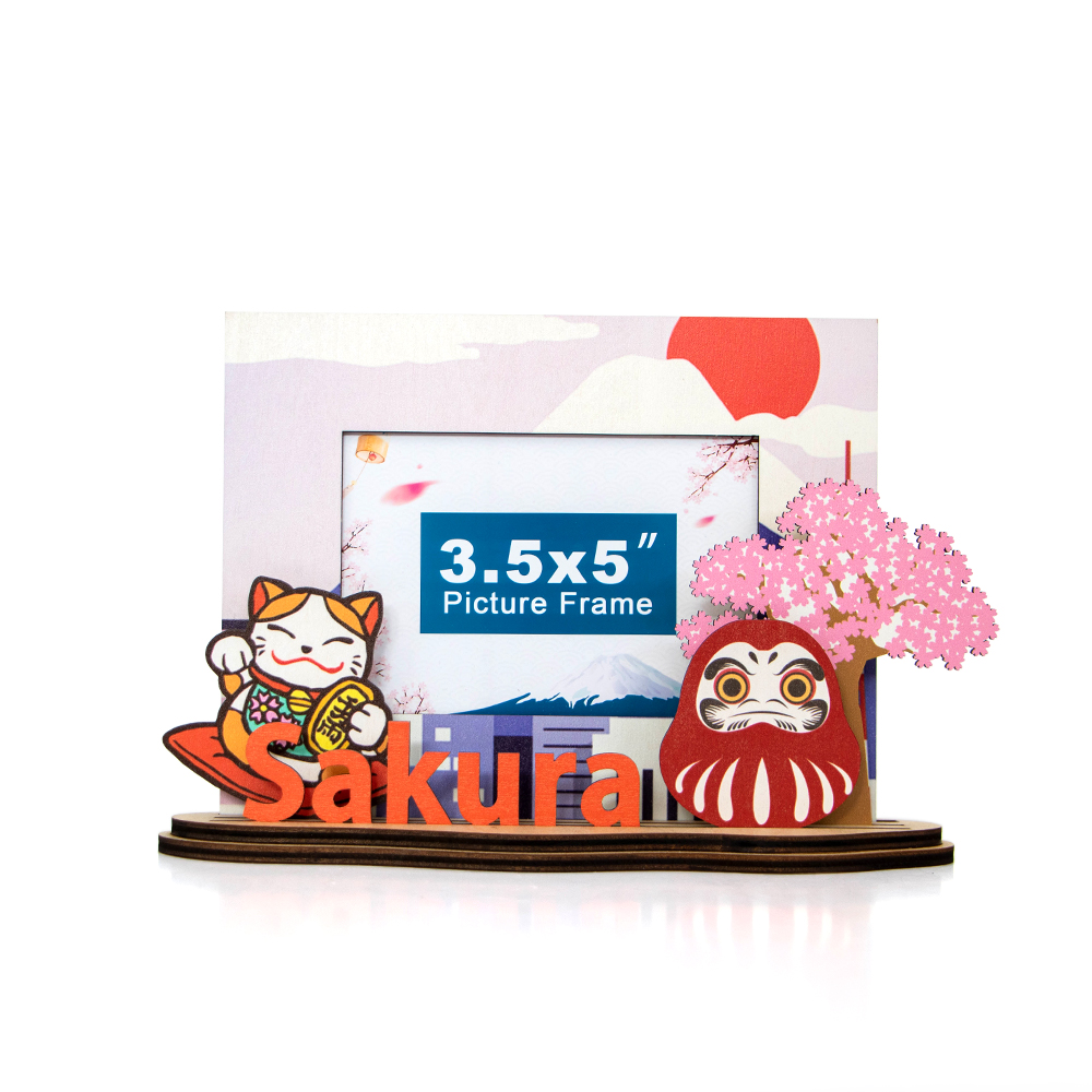 sakura photo frame, Japan souvenir frame, maneki neko frame, daruma gift, cherry blossom decor, laser cut wooden frame, Japan theme crafts,souvenir gift