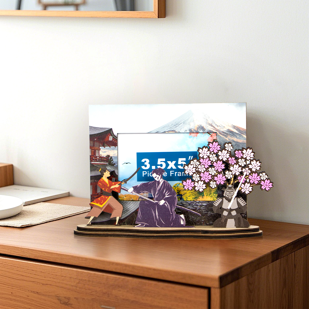samurai souvenir, Japan travel gift, wooden photo frame, bushido gift, handcrafted frame, Japanese culture decor, tourist keepsake,Japanese Culture Gift