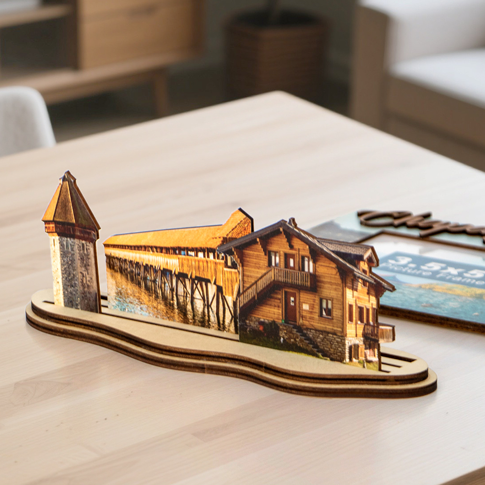 Chapel Bridge souvenir, Lucerne gift, Switzerland photo frame, wooden travel keepsake, B2B custom frame,travel souvenir ,wooden souvenir gift