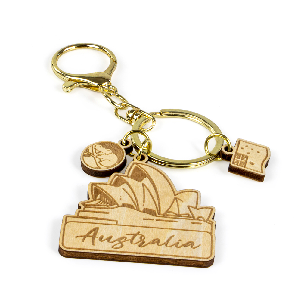 australia keychain, sydney souvenir, opera house gift, wooden travel gift, custom wooden keyring, australia gift supplier, souvenir keychain wholesale,australian tourism gift suppliers