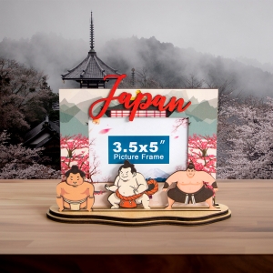 Japan souvenir photo frame,Sumo theme wooden frame,Japanese travel keepsake,cherry blossom picture frame,Japan gift for tourists,laser cut wooden souvenir,custom Japan desktop frame,wooden Japan memorabilia