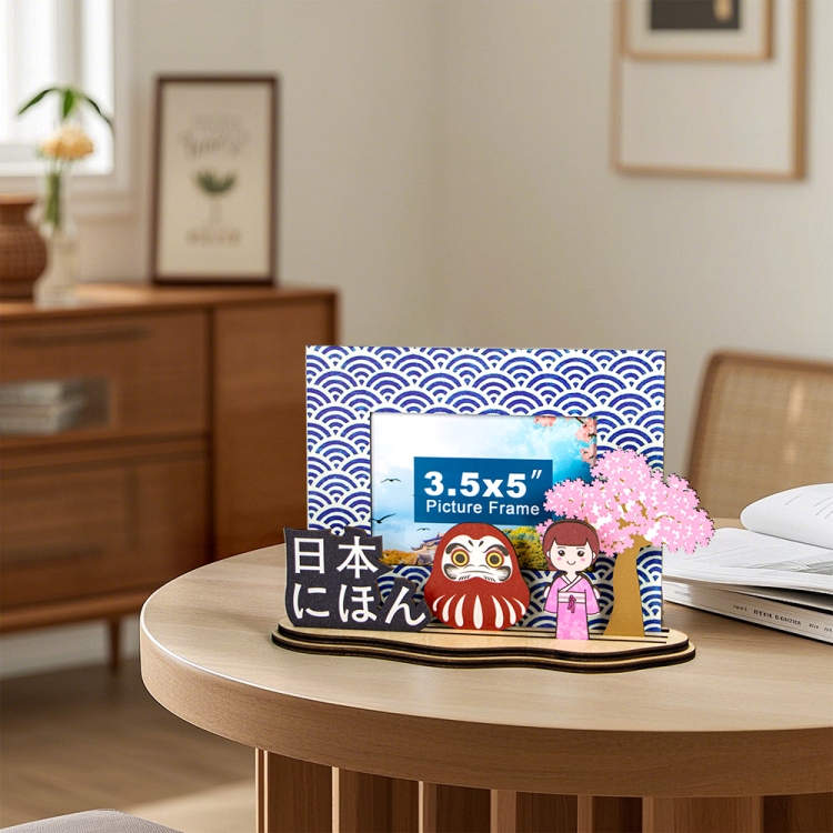 Japan souvenir, Daruma photo frame, Sakura gift, wooden travel frame, custom photo frame Japan, Cultural Souvenir Gift