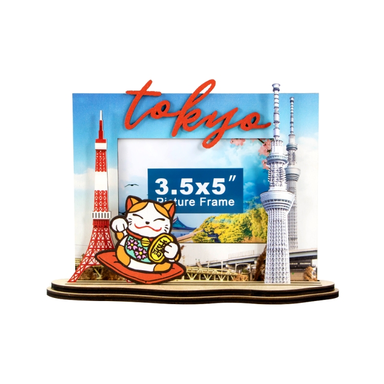 Tokyo souvenir photo frame, Tokyo travel gift, Maneki neko photo frame, Tokyo tower wooden frame, Skytree picture frame, Japanese wooden keepsake, laser cut Tokyo frame, custom Japan travel souvenir