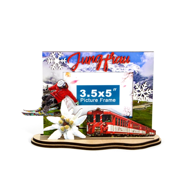 Jungfrau souvenir, Switzerland photo frame, wooden ski gift, Swiss train decor, travel keepsake