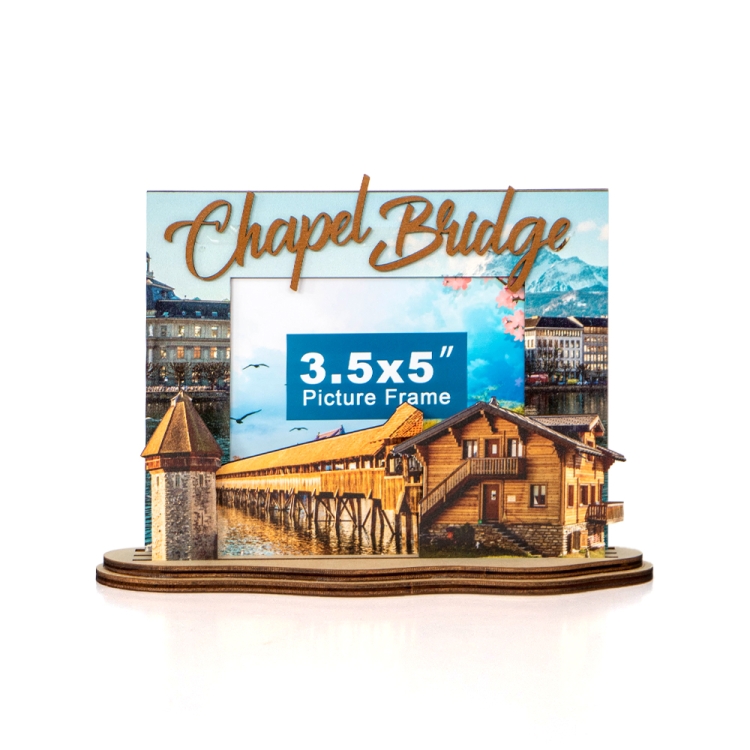 Chapel Bridge souvenir, Lucerne gift, Switzerland photo frame, wooden travel keepsake, B2B custom frame,travel souvenir ,wooden souvenir gift