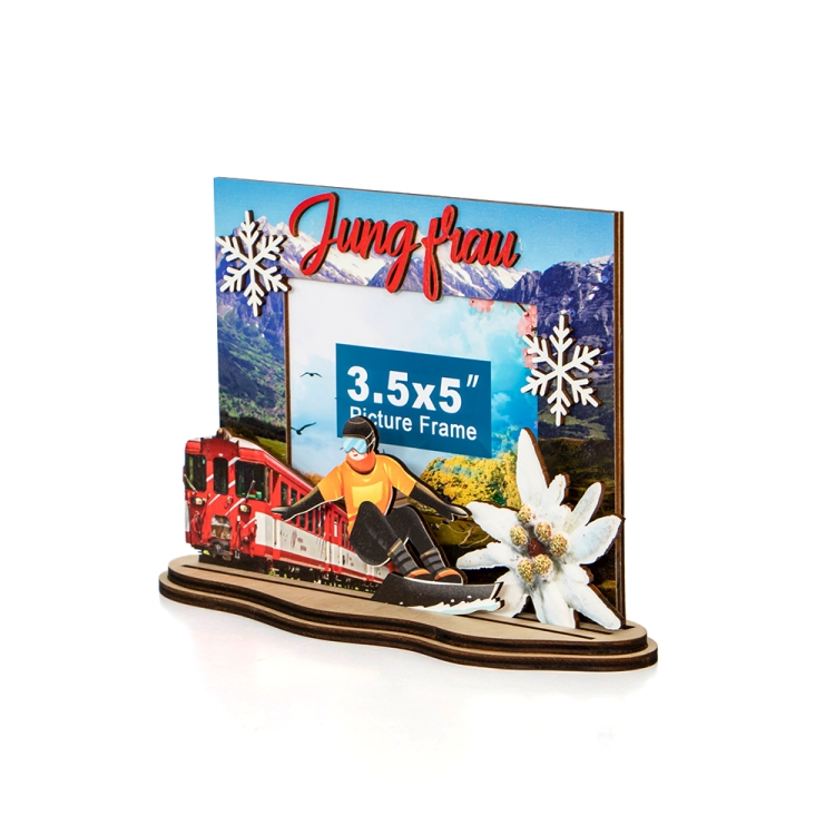 Jungfrau souvenir, skiing gift, Switzerland photo frame, custom wooden frame, travel memory gift, alpine decoration, laser cut photo frame, OEM souvenir, tourist keepsake,wooden souvenir,travel gift idea