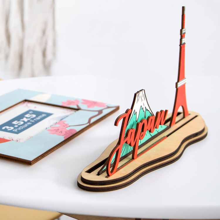 Japan souvenir photo frame, Japan travel gift, Mt. Fuji wooden frame, Tokyo tower photo frame, Japanese tourist keepsake, wooden Japan picture frame, laser cut travel frame, custom Japan travel souvenir