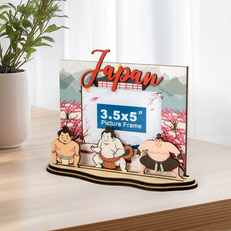 Japan souvenir photo frame,Sumo theme wooden frame,Japanese travel keepsake,cherry blossom picture frame,Japan gift for tourists,laser cut wooden souvenir,custom Japan desktop frame,wooden Japan memorabilia