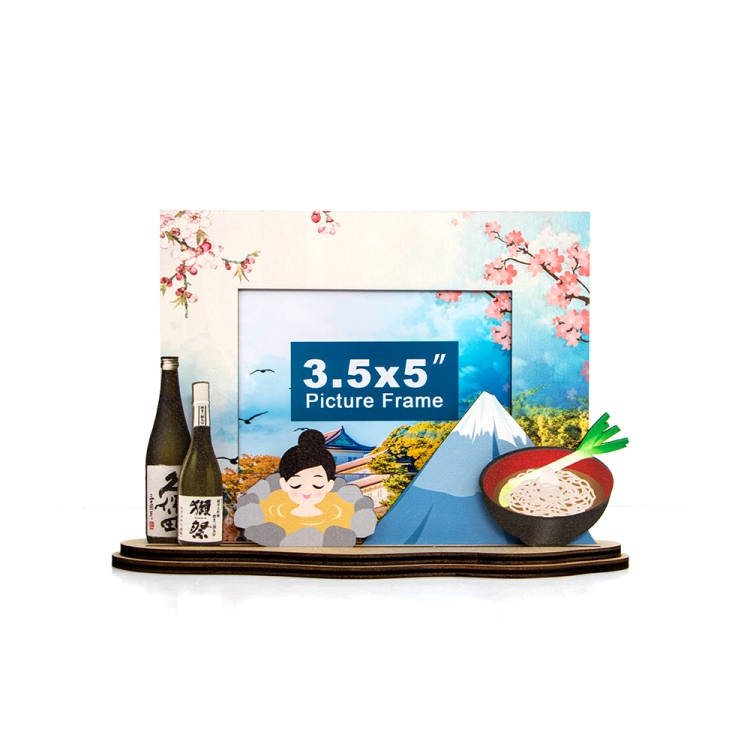 japan souvenir frame, fuji photo frame, onsen gift, hot spring decor, wooden photo frame, ramen frame, sake bottle gift, travel keepsake japan, japanese culture crafts, sakura memory frame