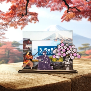 samurai souvenir, Japan travel gift, wooden photo frame, bushido gift, handcrafted frame, Japanese culture decor, tourist keepsake,Japanese Culture Gift