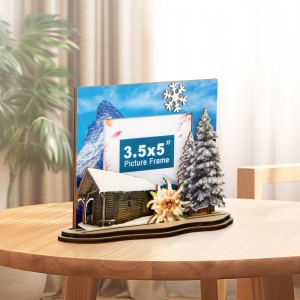 Matterhorn souvenir, Switzerland photo frame, winter cabin decor, wooden travel gift, alpine frame