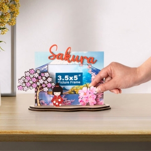 Sakura souvenir photo frame, Japan cherry blossom frame, Mt. Fuji picture frame, Japanese spring travel gift, wooden Sakura photo frame, laser cut Japan keepsake, custom cherry blossom frame, Japanese girl souvenir
