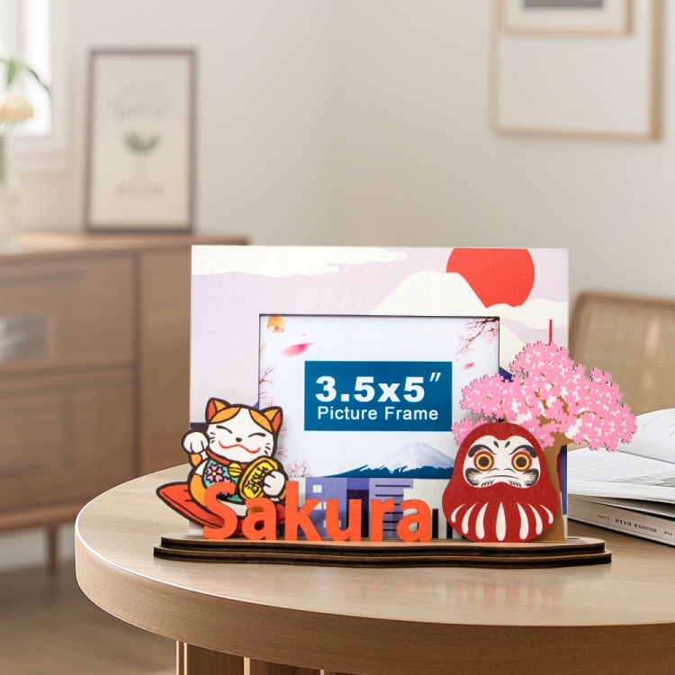 sakura photo frame, Japan souvenir frame, maneki neko frame, daruma gift, cherry blossom decor, laser cut wooden frame, Japan theme crafts,souvenir gift