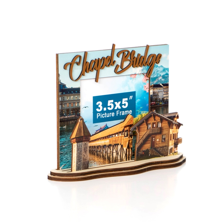 Chapel Bridge souvenir, Lucerne gift, Switzerland photo frame, wooden travel keepsake, B2B custom frame,travel souvenir ,wooden souvenir gift
