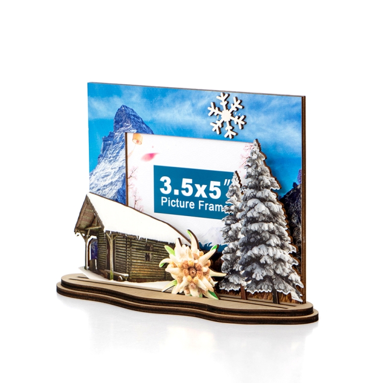 Matterhorn souvenir, Switzerland photo frame, winter cabin decor, wooden travel gift, alpine frame