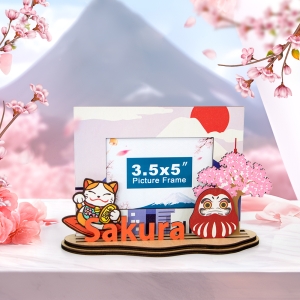 sakura photo frame, Japan souvenir frame, maneki neko frame, daruma gift, cherry blossom decor, laser cut wooden frame, Japan theme crafts,souvenir gift