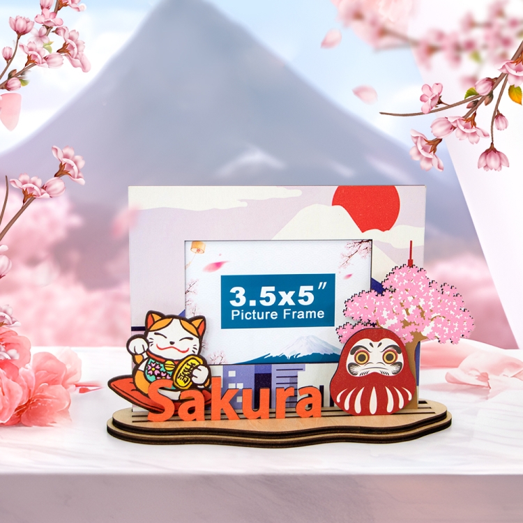 sakura photo frame, Japan souvenir frame, maneki neko frame, daruma gift, cherry blossom decor, laser cut wooden frame, Japan theme crafts,souvenir gift