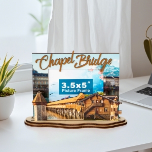 Chapel Bridge souvenir, Lucerne gift, Switzerland photo frame, wooden travel keepsake, B2B custom frame,travel souvenir ,wooden souvenir gift