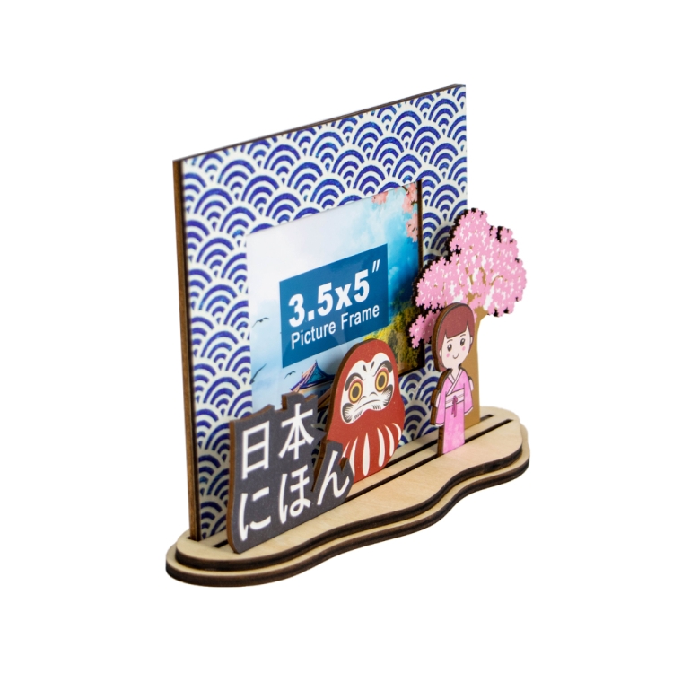 Japan souvenir, Daruma photo frame, Sakura gift, wooden travel frame, custom photo frame Japan, Cultural Souvenir Gift