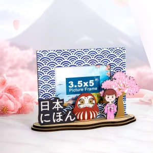 Japan souvenir, Daruma photo frame, Sakura gift, wooden travel frame, custom photo frame Japan, Cultural Souvenir Gift